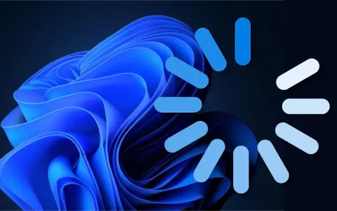 Blauer Windows 11 Hintergrund mit Ladeanimation. Bereit, kostenlos Windows 10 herunterladen?