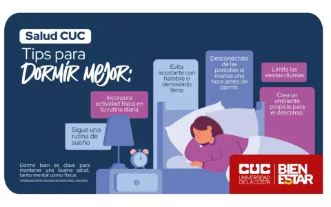 Consejos para dormir mejor: desconéctate de pantallas, haz ejercicio, evita acostarte con hambre, limita siestas y crea un ambiente propicio.