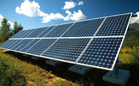 Panneaux solaires installés sur un terrain herbeux, sous un ciel bleu avec des nuages. Idéal pour apprendre comment installer des panneaux solaires soi même.