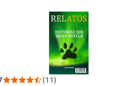 Portada de libro "Relatos: Historias que dejan huella", con una huella de pata y fondo verde. Ejemplos de microrrelatos que conmueven.