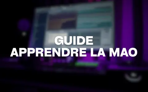 Guide pour apprendre la MAO, la musique sur ordinateur, avec un écran flou en arrière-plan.