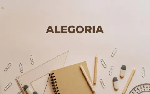 Narożnik z przyborami szkolnymi: linijka, ołówek, zeszyt, spinacze i gumki. Napis "ALEGORIA".