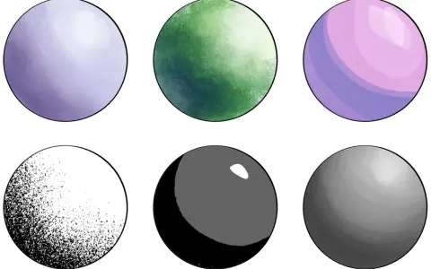 Seis círculos con diferentes texturas y sombreados, ideales para dibujos con sombras fáciles para niños.