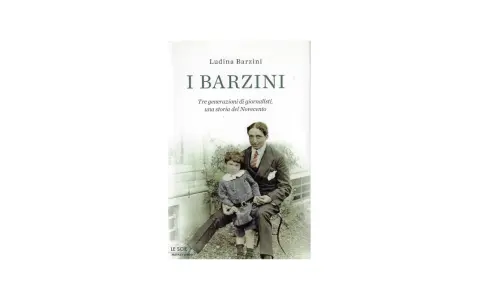 Copertina del libro "I Barzini" di Ludina Barzini, con un uomo e un bambino seduti all'aperto.