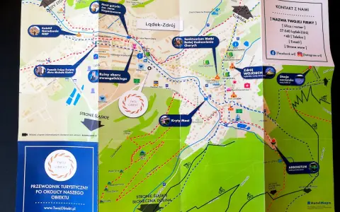 Mapa Lądka-Zdroju z zaznaczonymi atrakcjami, w tym Zdrojem Wojciech. Znajdziesz tu również informacje o **łądek zdroj** i okolicach.