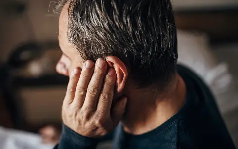 Mann hält sich die Hand ans Ohr, als ob er nicht wüsste, was er tun soll.