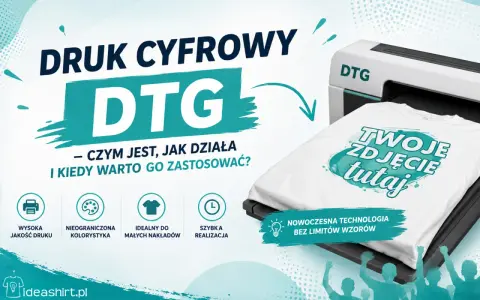 Maszyna cyfrowa DTG drukuje Twoje zdjęcie na koszulce. Nowoczesna technologia bez limitów wzorów.