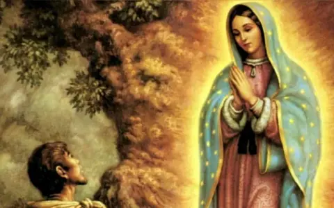 Obraz Matki Bożej z Guadalupe, z modlącym się Juanem Diego u stóp drzewa. Ciekawostki o tym cudownym wizerunku.