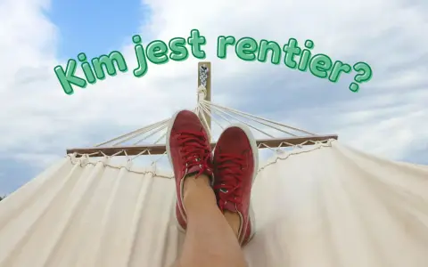 Kim jest rentier? Stopy w czerwonych trampkach odpoczywają na hamaku pod błękitnym niebem.