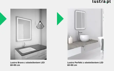 Łazienkowe lustra z LED. Na jakiej wysokości kinkiet nad lustrem? Oba modele mają nowoczesny design.