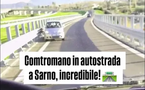 Un'auto contromano in autostrada a Sarno, un comportamento pericoloso che viola l'art. 143 CDS.