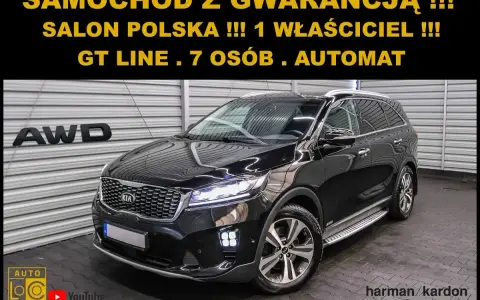 Czarny Kia Sorento GT Line, 7-osobowy automat z polskiego salonu. Sprawdź atrakcyjną kia sorento cena!