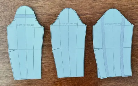 Trois patrons de manche montée, prêts à être découpés pour un projet de couture.