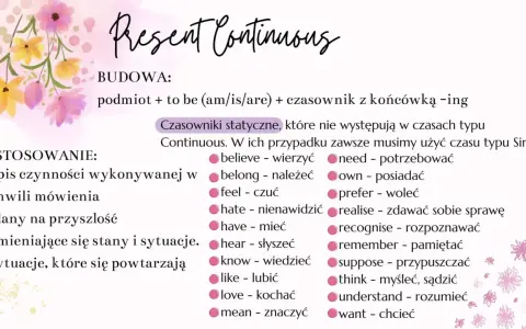 Present Continuous: budowa, zastosowanie i czasowniki statyczne. Terazniejsze czasy w języku angielskim.