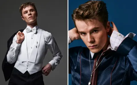 Edvin Ryding i stilfulla kläder, en bild som fångar hans karisma från filmer och tv-program.