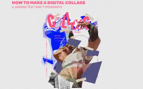 A digital collage by digital collage artists, featuring torn paper, typography, and a man's torso.