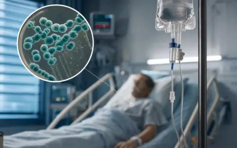 Ingrandimento di batteri in una capsula Petri, collegato a un paziente in ospedale con flebo. La domanda è: augmentin per quanti giorni?