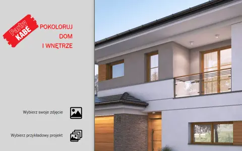 Program do projektowania elewacji. Wizualizacja nowoczesnego domu z drewnianymi elementami i szklaną balustradą.