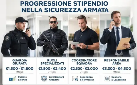 Quanto guadagna una guardia giurata? Da €1.500 a €1.800 al mese, con progressione di carriera.