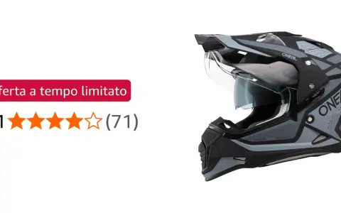 Casco O'Neal Sierra grigio e nero, con visiera trasparente e grafica moderna. Ideale per avventure off-road.