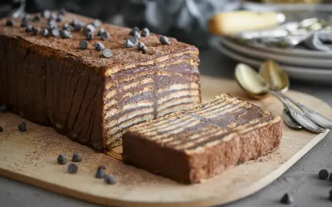 Tarta de chocolatinas casera, con capas de galleta y chocolate, lista para servir. ¡Perfecta para aprender como hacer tarta de chocolatinas!