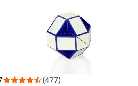 En blåvit rubiks orm i en klotformad formation.