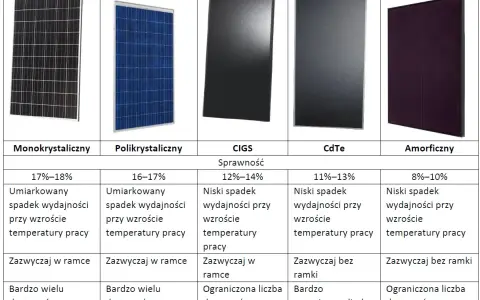 Porównanie rodzajów instalacji fotowoltaicznych: monokrystaliczne, polikrystaliczne, CIGS, CdTe, amorficzne.