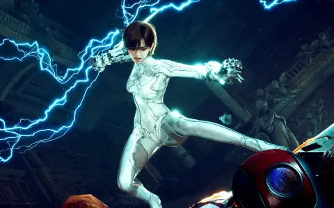 Una guerrera con traje blanco desata rayos azules en una pose de combate, lista para la acción en Stellar Blade 2.