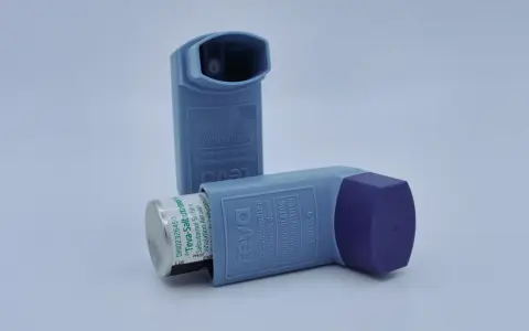 Zwei Inhalatoren, wichtig für den asthma notfallplan. Sie enthalten Salbutamol zur schnellen Linderung.