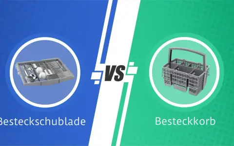 Vergleich: Eine Besteckschublade mit geordnetem Besteck gegen einen flexiblen Besteckkorb.