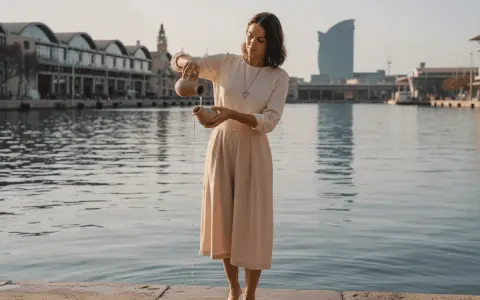 Mujer con vasijas vertiendo agua, evoca la templanza y la torre del tarot.