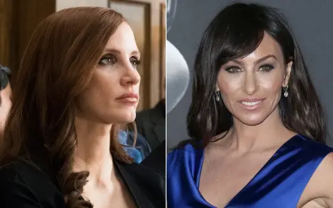 Jessica Chastain e Heidi Moneymaker, due volti del cast di Molly's Game, in un collage.
