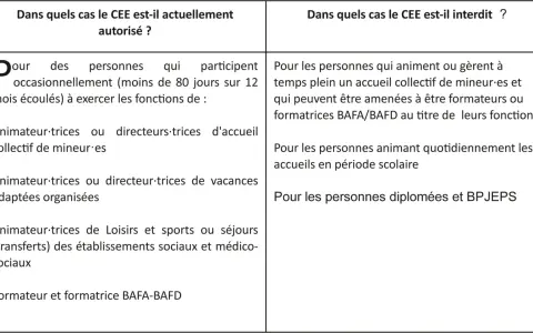 Contrat d'engagement éducatif fonction publique territoriale : cas autorisés pour animateurs occasionnels, formateurs BAFA/BAFD. Cas interdits pour gestionnaires à temps plein, animateurs scolaires quotidiens.
