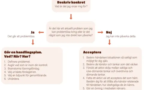 Flödesschema för coping svenska: beskriv problemet, gör en handlingsplan eller acceptera.