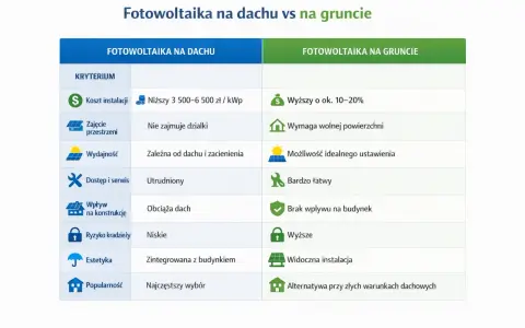 Porównanie fotowoltaiki na dachu i na gruncie. Ubezpieczenie fotowoltaiki na gruncie może być wyższe, ale oferuje idealne ustawienie paneli.