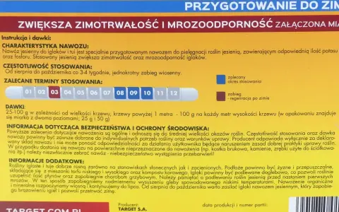 Nawóz jesienny do iglaków i tui. Zwiększa zimotrwałość i mrozoodporność. Idealny nawóz pod tuje na wiosnę, by zapewnić im zdrowie.