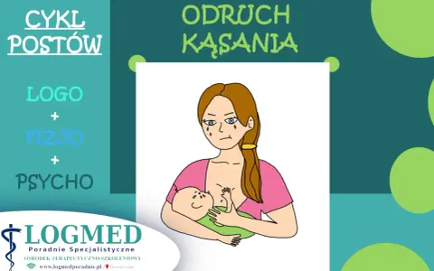 Smutna mama karmiąca dziecko, które ją kąsa. Ilustracja przedstawia odruchy u niemowlaka.