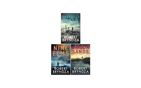 Copertine di libri di Robert Bryndza: "Darkness Falls", "Nine Elms" e "Shadow Sands". Thriller avvincenti.