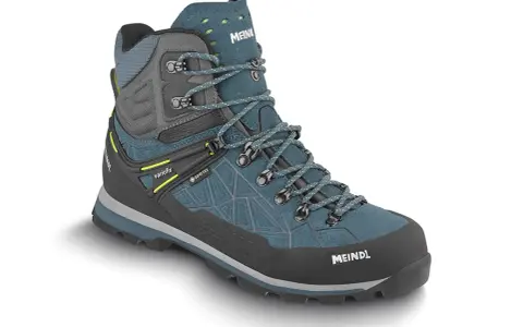 Meindl Lite Hike GTX Test: Ein robuster, wasserdichter Wanderschuh in Petrol und Grau mit Schnürung und Gore-Tex.