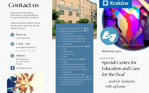 Specjalny Ośrodek Szkolno-Wychowawczy w Krakowie oferuje edukację dla dzieci z wadami słuchu i z afazją, zapewniając im wszechstronny rozwój.