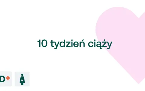 10 tydzień ciąży. Mały brzuszek, serce i ikony D+ oraz kobiety w ciąży.
