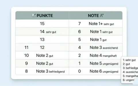 Punktesystem für Noten: 8 Punkte ergeben eine befriedigend Note 3.