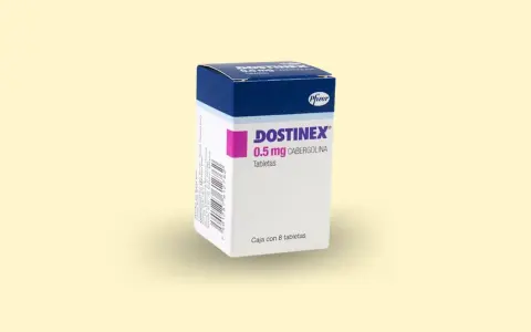 Opakowanie leku Dostinex 0.5 mg, zawierające tabletki na zatrzymanie laktacji.
