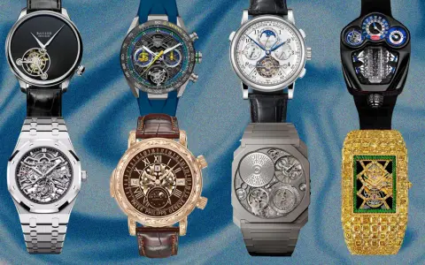 Collezione di orologi di lusso, tra cui un Patek Philippe con tourbillon, che illustra il significato di alta orologeria.