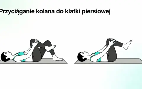 Ćwiczenie na ból korzonków: przyciąganie kolana do klatki piersiowej. Pomaga rozluźnić mięśnie.