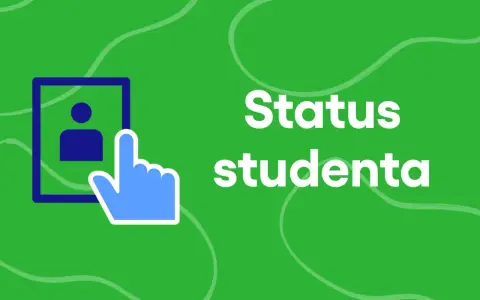 Niebieski kursor klika ikonę profilu, obok widnieje napis "Status studenta". Dowiedz się, co daje status studenta!