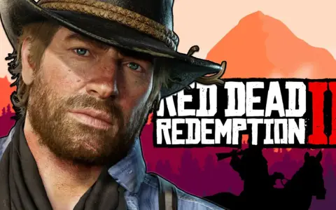 Arthur Morgan, protagonista de Red Dead Redemption 2, con el logo del juego. Opiniones de Red Dead Redemption 2.