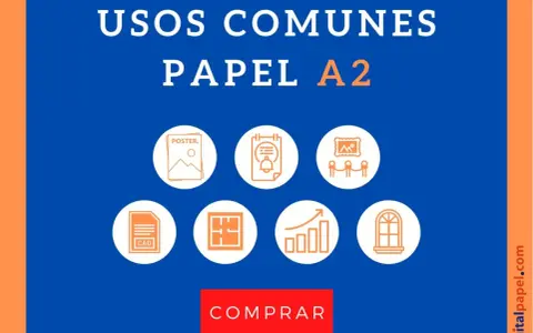 Usos comunes de papel A2: pósters, planos CAD, gráficos, etc. Ideal para proyectos creativos y profesionales.