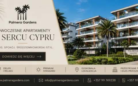 Nowoczesne apartamenty Palmera Gardens w sercu Cypru. Tak, Cypr jest w UE! Luksus, spokój, śródziemnomorski styl.