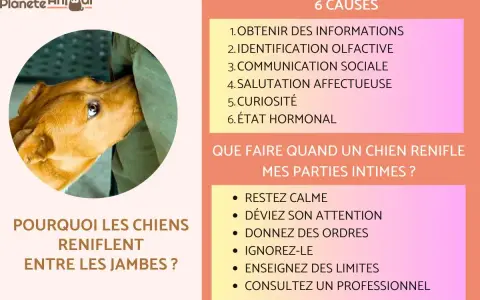 Un chien renifle entre les jambes pour obtenir des informations, une identification olfactive, une communication sociale, une salutation affectueuse, par curiosité ou à cause de son état hormonal.